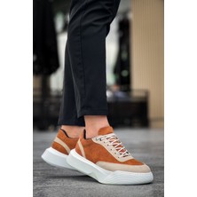 BOA BA0354 Günlük  Bağcıklı Erkek Yüksek Taban Krem Detaylı Taba Süet Spor Ayakkabı