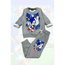 Erkek Çocuk Sonic Baskılı Uzun Kollu 3 Iplik Şardonlu Eşofman Takımı 3-10 Yaş