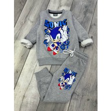 Erkek Çocuk Sonic Baskılı Uzun Kollu 3 Iplik Şardonlu Eşofman Takımı 3-10 Yaş