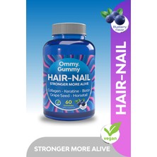 Ommy Gummy Hair Nail Saç Tırnak Vitamini 60 Adet ( Biotin, Kolajen, Keratin, At Kuyruğu, Folik Asit )