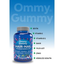 Ommy Gummy Hair Nail Saç Tırnak Vitamini 60 Adet ( Biotin, Kolajen, Keratin, At Kuyruğu, Folik Asit )