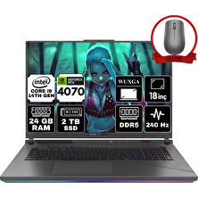 Asus Rog Strix G18 Intel Core I9 14900HX 24GB 2tb SSD RTX4070/8GB W11H 18'' 240Hz Wqxga Taşınabilir Bilgisayar G814JIR-N6062-A43 & Anzar Mouse