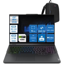 Lenovo Legion Pro 7 I9-14900HX 80GB 1tb + 1tb SSD 12GB/RTX4080/175W 16" 240Hz 500NITS Hdr Wqxga Freedos Taşınabilir Bilgisayar L83DE002WTR17 + Zettaçanta