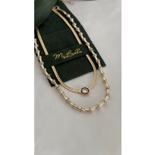 Mi Brillo Accessories Gold İnce Hasır Koye ve Zirkon Taşlı Boru Boncuk Meyra Kolye Leyla Serenay Kolye