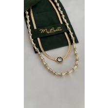 Mi Brillo Accessories Gold İnce Hasır Koye ve Zirkon Taşlı Boru Boncuk Meyra Kolye Leyla Serenay Kolye
