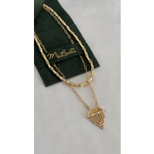 Mi Brillo Accessories Gold Zirkon Taşlı Boru Boncuk ve Şövalye Meyra Kolye Leyla Serenay Kolye