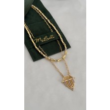 Mi Brillo Accessories Gold Zirkon Taşlı Boru Boncuk ve Şövalye Meyra Kolye Leyla Serenay Kolye