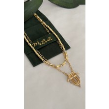 Mi Brillo Accessories Gold Zirkon Taşlı Boru Boncuk ve Şövalye Meyra Kolye Leyla Serenay Kolye