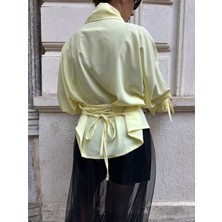 Kimono Truvakar Bağcıklı Kol Detaylı Ipeksi Gömlek