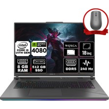 Asus Rog Strıx G18 Intel Core I9-14900HX 8gb 512GB SSD RTX4080/12GB 18" Wqxga 240Hz W11H Taşınabilir Bilgisayar G814JZR-N6089-A33 & Anzar Mouse