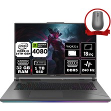 Asus Rog Strıx G18 Intel Core I9-14900HX 32GB 1tb SSD RTX4080/12GB 18" Wqxga 240Hz Freedos Taşınabilir Bilgisayar G814JZR-N6089-A14 & Anzar Mouse