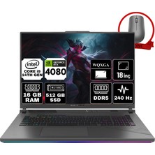 Asus Rog Strıx G18 Intel Core I9-14900HX 16GB 512GB SSD RTX4080/12GB 18" Wqxga 240Hz W11P Taşınabilir Bilgisayar G814JZR-N6089-A69 & Anzar Mouse