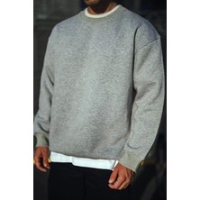Kışlık Bisiklet Yaka Üç Iplik Basic Sweatshirt - Gri