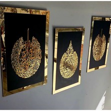 Numa Concept Ayetel Kürsi Felak Nas Tablo 3'lü Set Siyah Mdf Üzeri Gold Pleksi Duvar Dekorasyon Her Biri 60x42 Cm