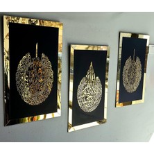 Numa Concept Ayetel Kürsi Felak Nas Tablo 3'lü Set Siyah Mdf Üzeri Gold Pleksi Duvar Dekorasyon Her Biri 60x42 Cm