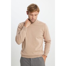 Pamuklu Standart Fit Normal Kesim Yarım Balıkçı Yaka Triko Bej Kazak