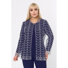 Büyük Beden 3779 Lacivert-Altın Ceket+Bluz Takım