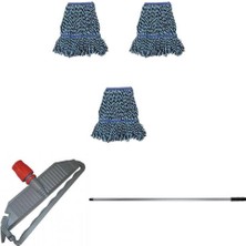 Mediterian Cod-Ex Geniş Yedek Islak Mop Paspas Takımı 3 Adet 25 cm 500 gr Islak Mop Mop Tutucu Metal Vida