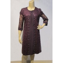 Büyük Beden 3509 Patlıcan Elbiseli Takım