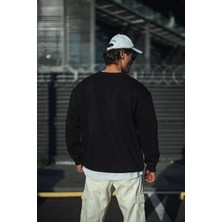 Kışlık Bisiklet Yaka Üç Iplik Basic Sweatshirt - Siyah
