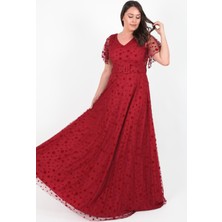 Büyük Beden 3424 Bordo Uzun Abiye Elbise