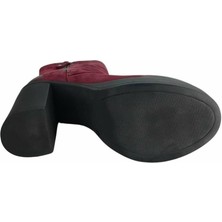 Damla x 234762 Hakiki Nubuk Deri Topuklu Kadın Bot Bordo - 40