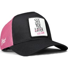 BlackBörk V1 Trucker See You Later Never - 1 Kod Logolu Unisex Siyah-Pembe Şapka