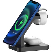 BYARS-BL34 3 In 1 Magsafe Uyumlu 15W Telefon, Kulaklık, Apple Watch Uyumlu Masaüstü Stand Kablosuz Şarj Cihazı