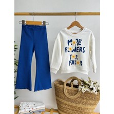 Baby Babyaden Kabartma Çiçekli Pamuklu 3 Iplik Şardonsuz Sweat Ispanyol Paça Taytlı Kız Çocuk Takım