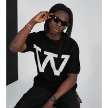 Erkek Siyah W Baskılı Triko T-Shirt