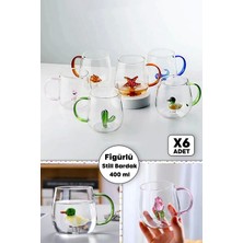 madamev 6'lı Figürlü Cam Bardak 3D Sevimli Karikatürler Bardağı Kawaii Renkli Kulplu Sunum Fincanı 350 Ml.