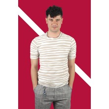 Clay Erkek Bej/beyaz Çizgili T-Shirt