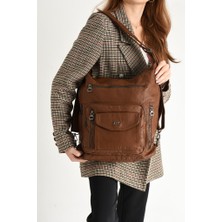 Baginn Y.S.Deri Kadın Sırt Çantası Fonksiyonel Kullanım Ister Omuz Ister Çapraz Askılı Postacı Çanta 30 Cm