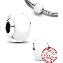 Poseidons Jewellery 925 Ayar Beyaz Murano Cam Charm