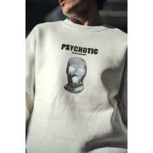 Tarz Yeri Kışlık Bisiklet Yaka Baskılı Sweatshirt - Beyaz