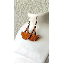 N House Ahşap Işleme / Yarım Daire Formunda, Sallantılı Küpe / 4 cm