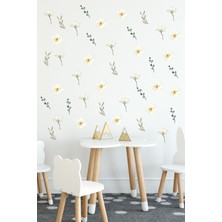 Mediterian Renkli Çiçek ve Yapraklar Duvar Stickerı, doğal ve canlı dekorasyon, geometrik tasarım