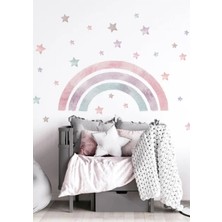 Mediterian Çocuk odası için renkli unicorn ve gökkuşağı temalı duvar stickerı, 1 parça