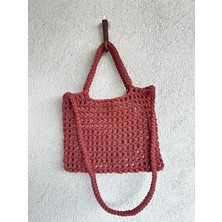 El Örgüsü File Kroşe Çanta Kiremit Rengi /Crochet Bag