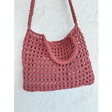 El Örgüsü File Kroşe Çanta Kiremit Rengi /Crochet Bag