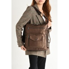 Baginn Y.S.Deri Kadın Sırt Çantası Fonksiyonel Kullanım Ister Omuz Ister Çapraz Askılı Postacı Çanta 30 Cm