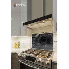 Mediterian Gri Karagül Desenli Cam Ocak Arkası Koruyucu 49,5x76 cm, Çok Renkli, Düz Desenli