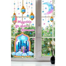 Mediterian Ramazan ve cami temalı renkli dekoratif sticker seti, duvar ve kapı için şık tasarım