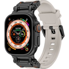 Watch Ultra 49MM Htstore KRD-101 Titanyum Metal Başlıklı Silikon Kordon-Siyah-Starlight