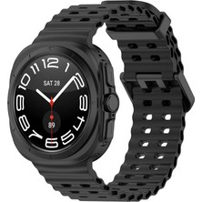 HTstore Galaxy Uyumlu Watch Ultra 47MM Htstore KRD-118 Tırtıklı Tasarım Silikon Kordon-Siyah