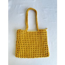 Dafne Dükkan El Örgüsü File Kroşe Çanta Crochet Bag Hardal Rengi