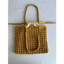 Dafne Dükkan El Örgüsü File Kroşe Çanta Crochet Bag Hardal Rengi