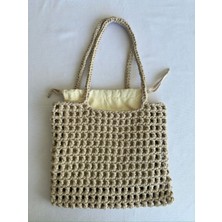 Dafne Dükkan El Örgüsü File Kroşe Çanta Crochet Bag Bej Rengi