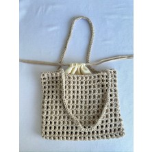 Dafne Dükkan El Örgüsü File Kroşe Çanta Crochet Bag Bej Rengi