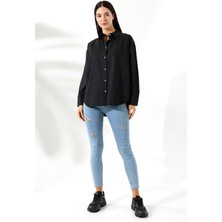 Union And Joy Oversize Siyah Kadın Gömlek